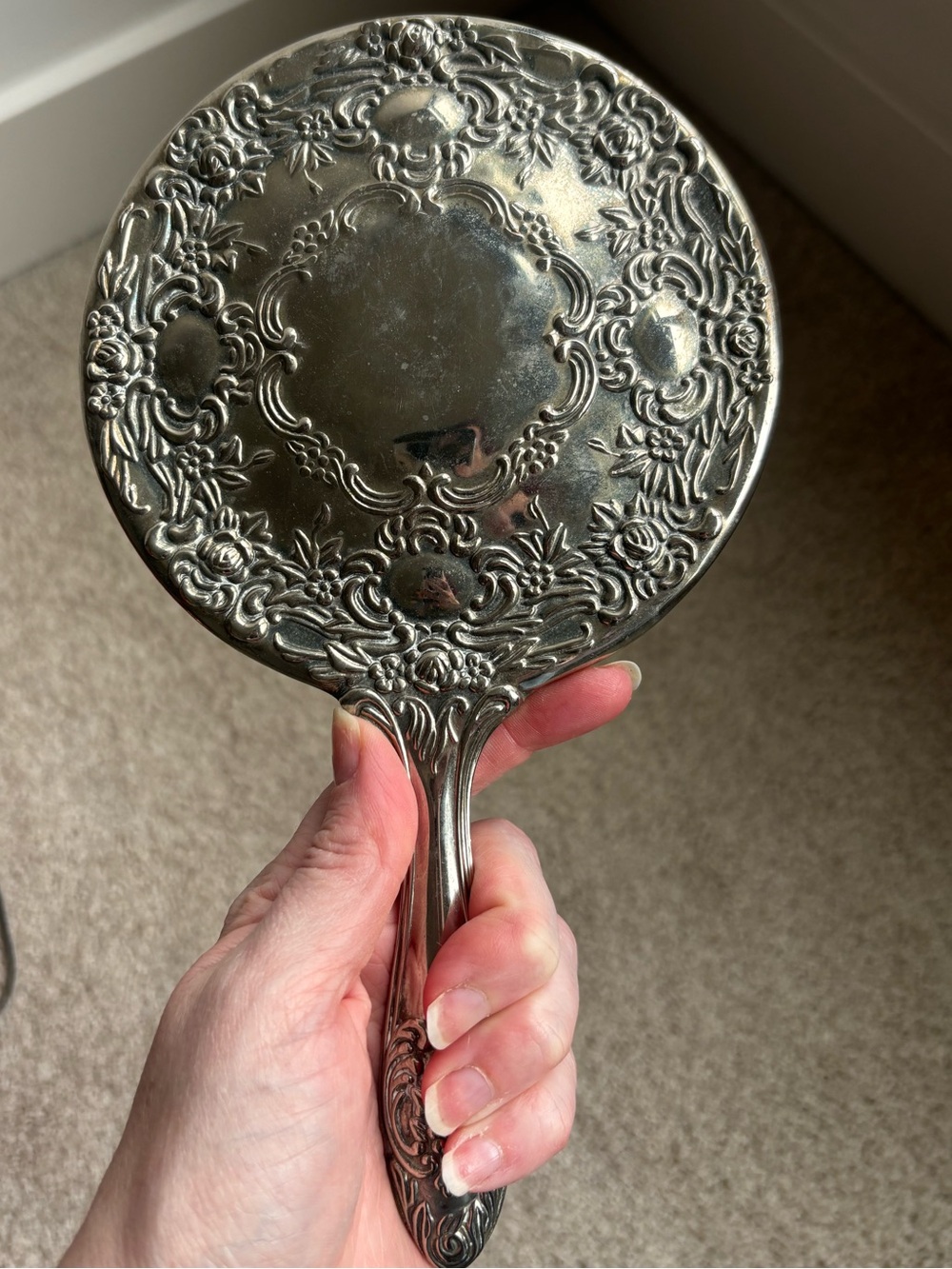 Vintage Ornate Silver Hand Mirror